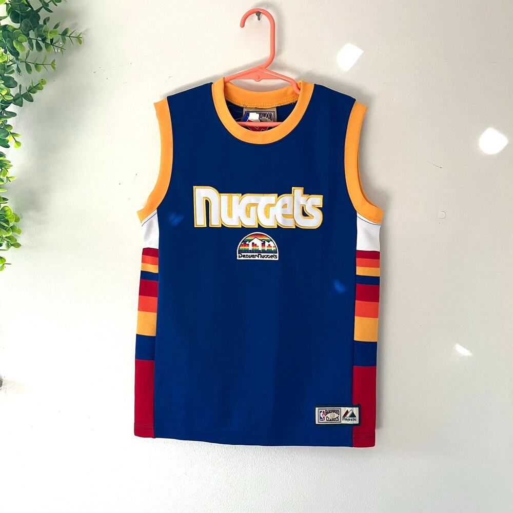Denver Nuggets Vintage NBA Harwood Classics Majestic Jersey Blue Stripe Kids New
